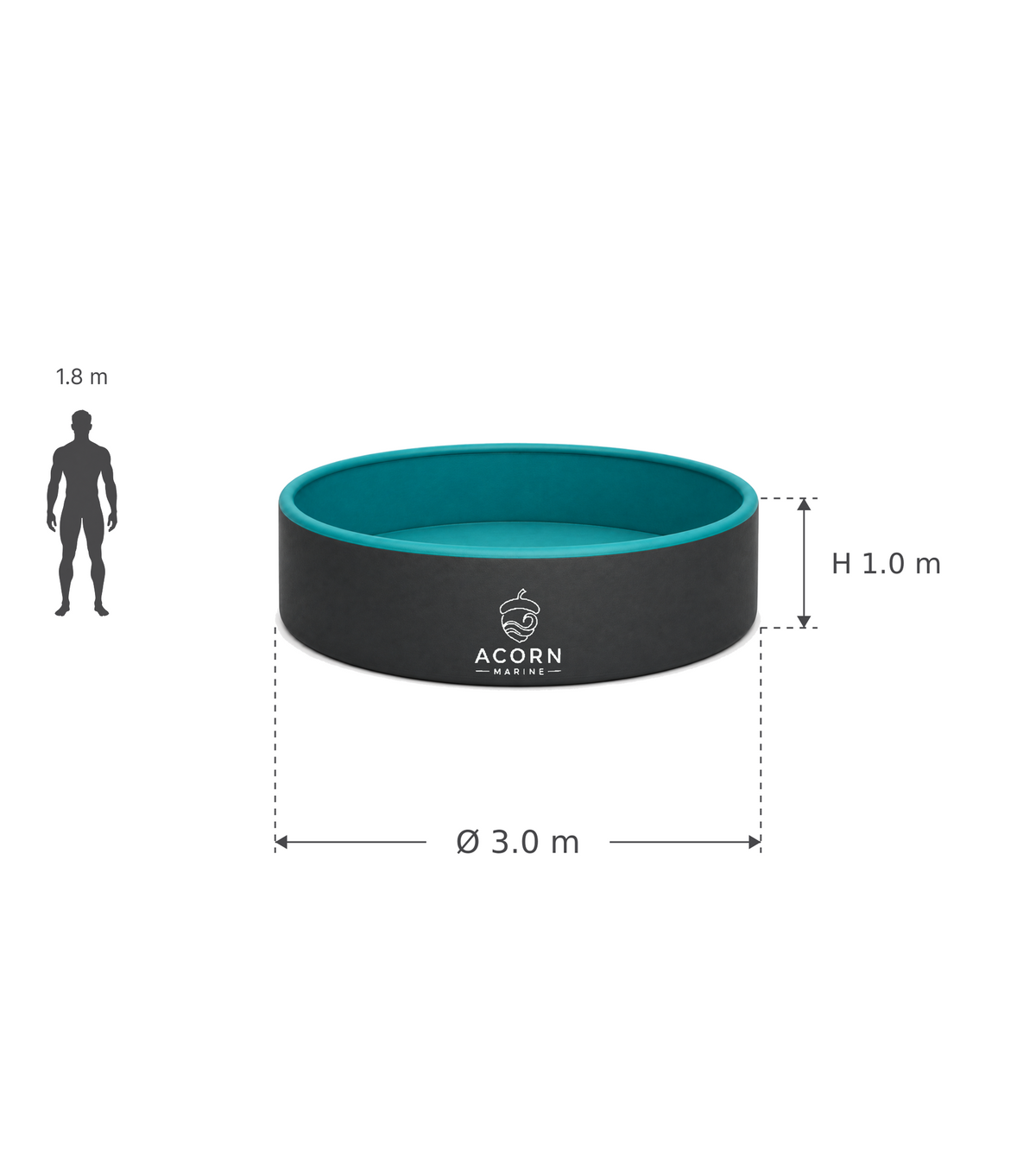 Acorn Marine Round Drop-Stitch Pool — 3 m Diameter